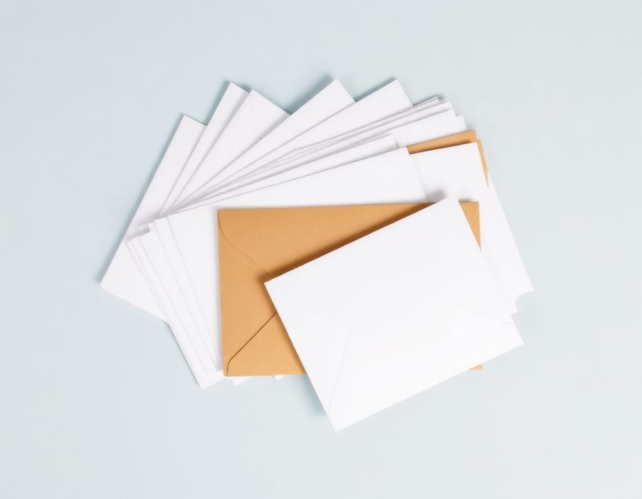 Mixed bundle of white and brown envelopes in different sizes